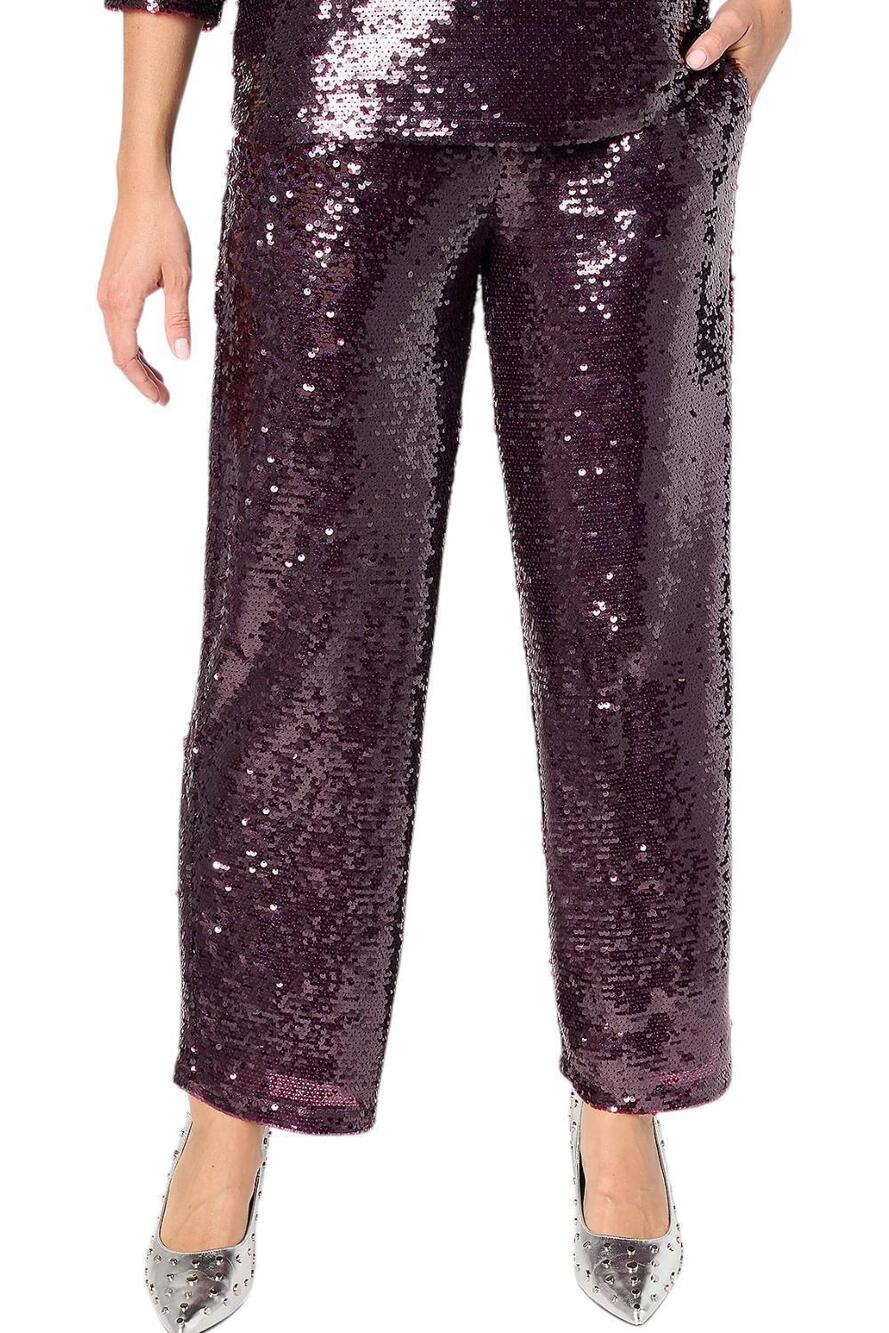 by Stacy London Women's Sequin Ankle Pant Wide Leg Pant Grape - Petite